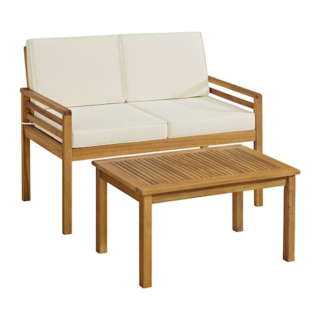 Alaterre Furniture Okemo Weather-Resistant Acacia Wood Outdr Patio Set - 2 Seater Couch, Coffee Table, Cream Cushions ANOK0313ANO